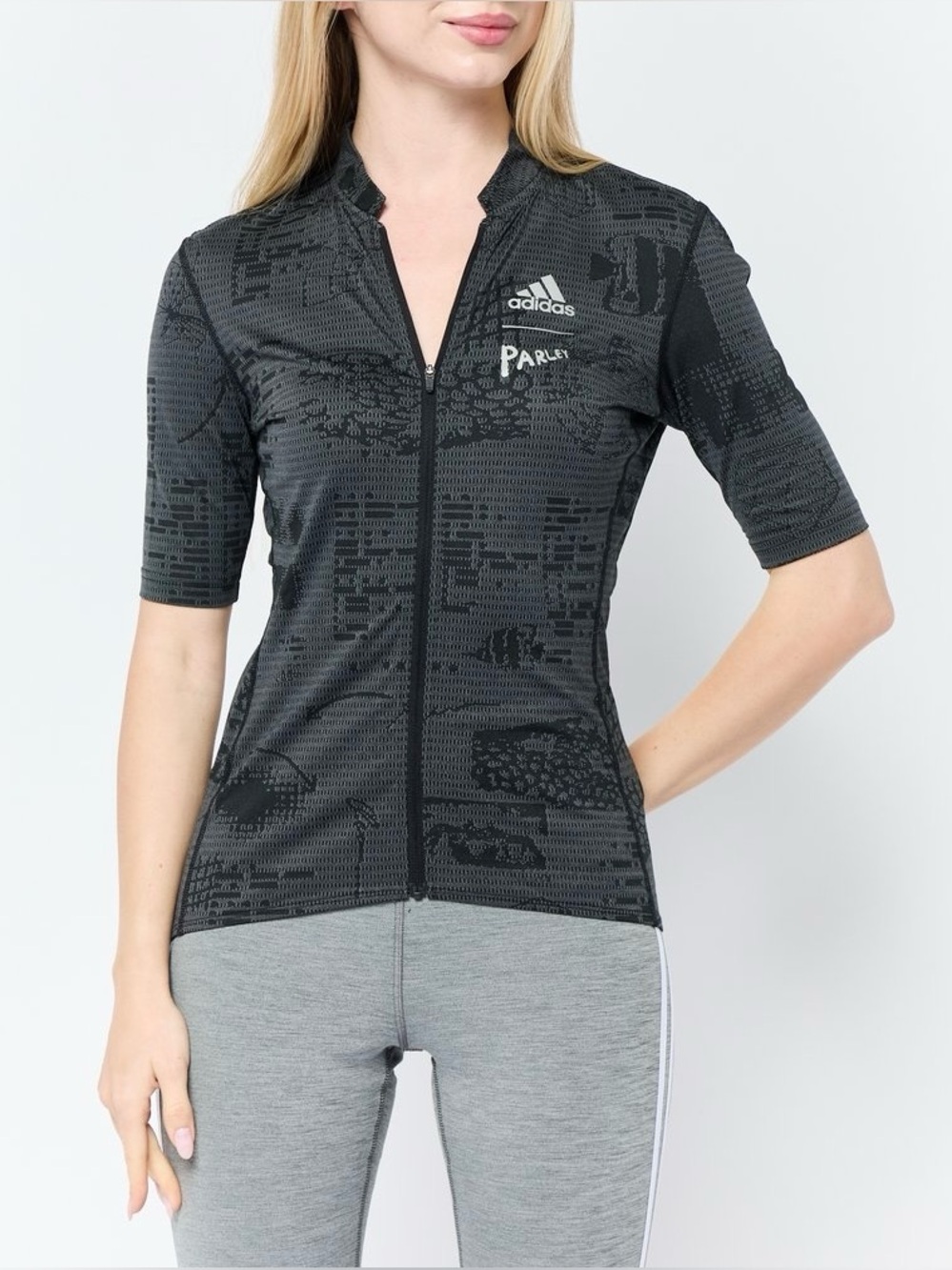 NWT $170 Adidas x Parley Women Sports Fit SS Cycling Jersey Grey Large